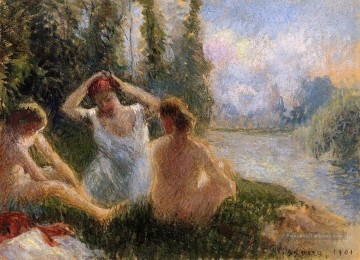 baigneurs assis sur les berges d’une rivière 1901 Camille Pissarro Peinture à l'huile
